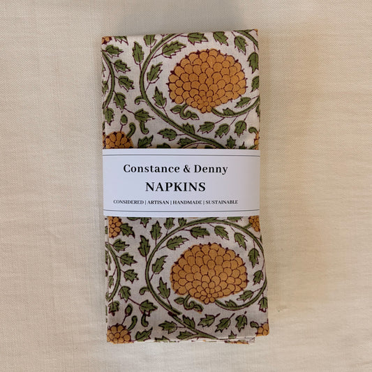 NEW BOTANICAL TABLE MARIGOLD set of 4 cotton napkins