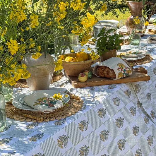 NEW LUNA MOSS hand block printed tablecloth