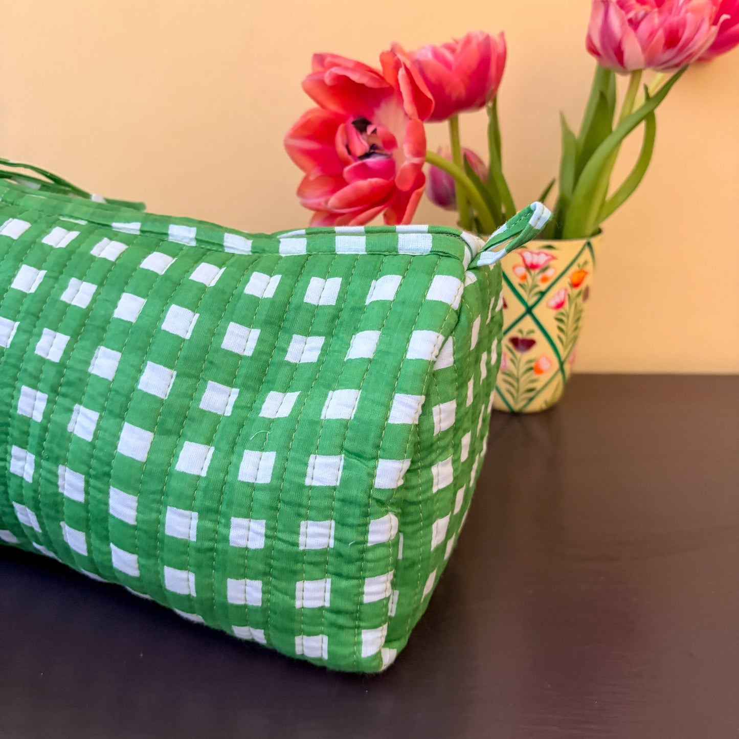 EMERALD CHECK cosmetic bag