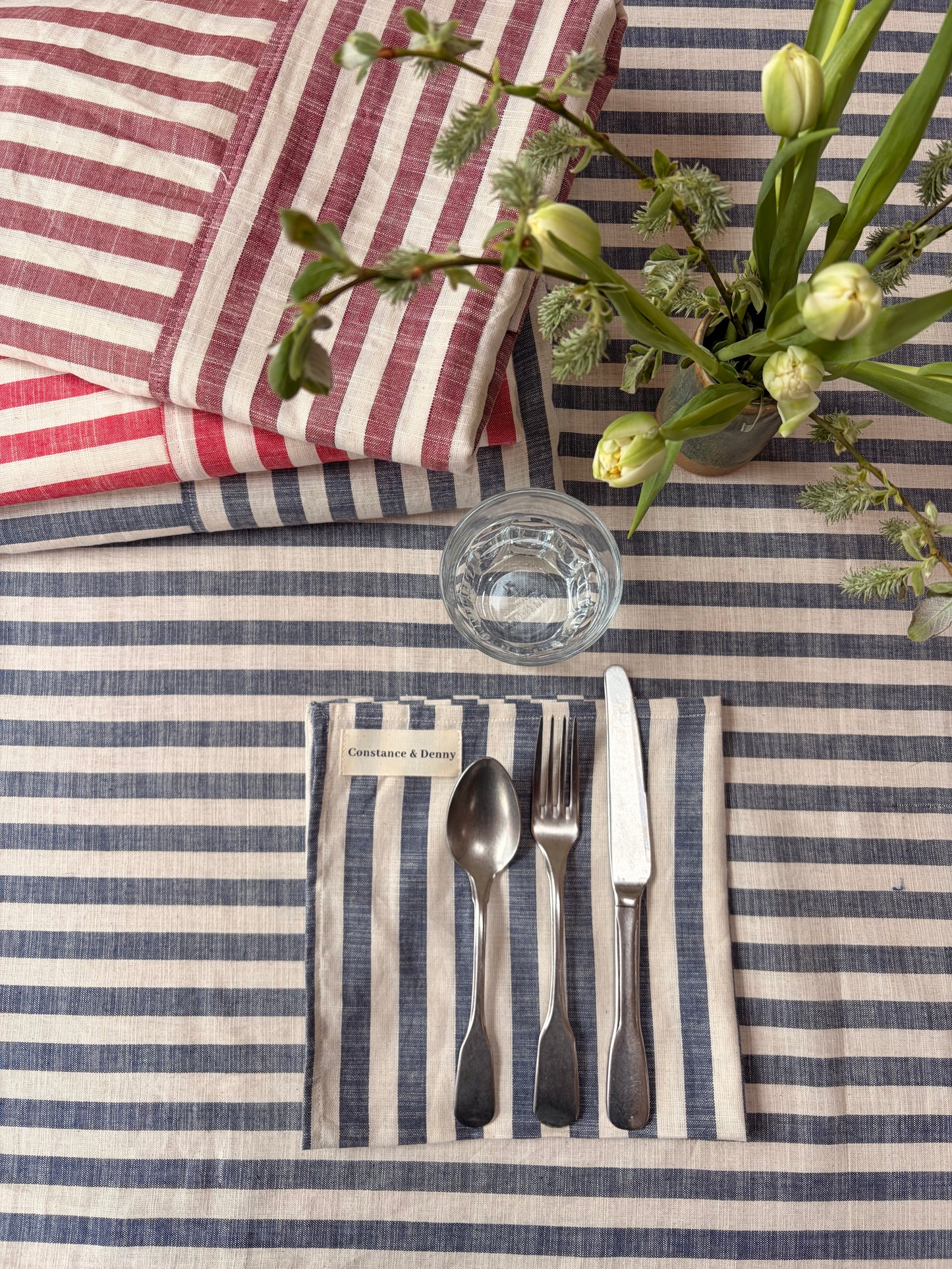 NEW WOVEN INDIGO STRIPE set of 4 cotton napkins
