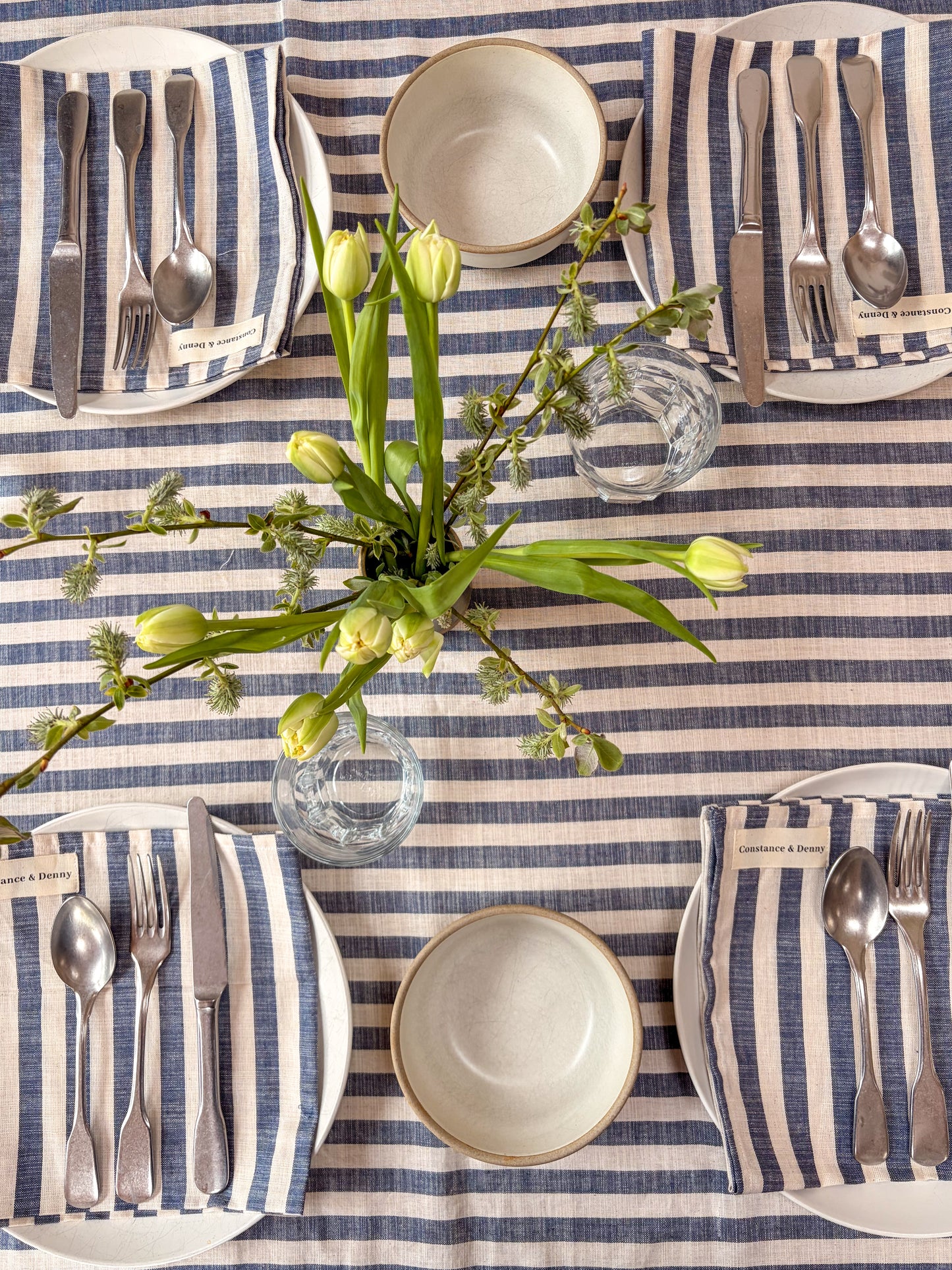 NEW WOVEN INDIGO STRIPE set of 4 cotton napkins