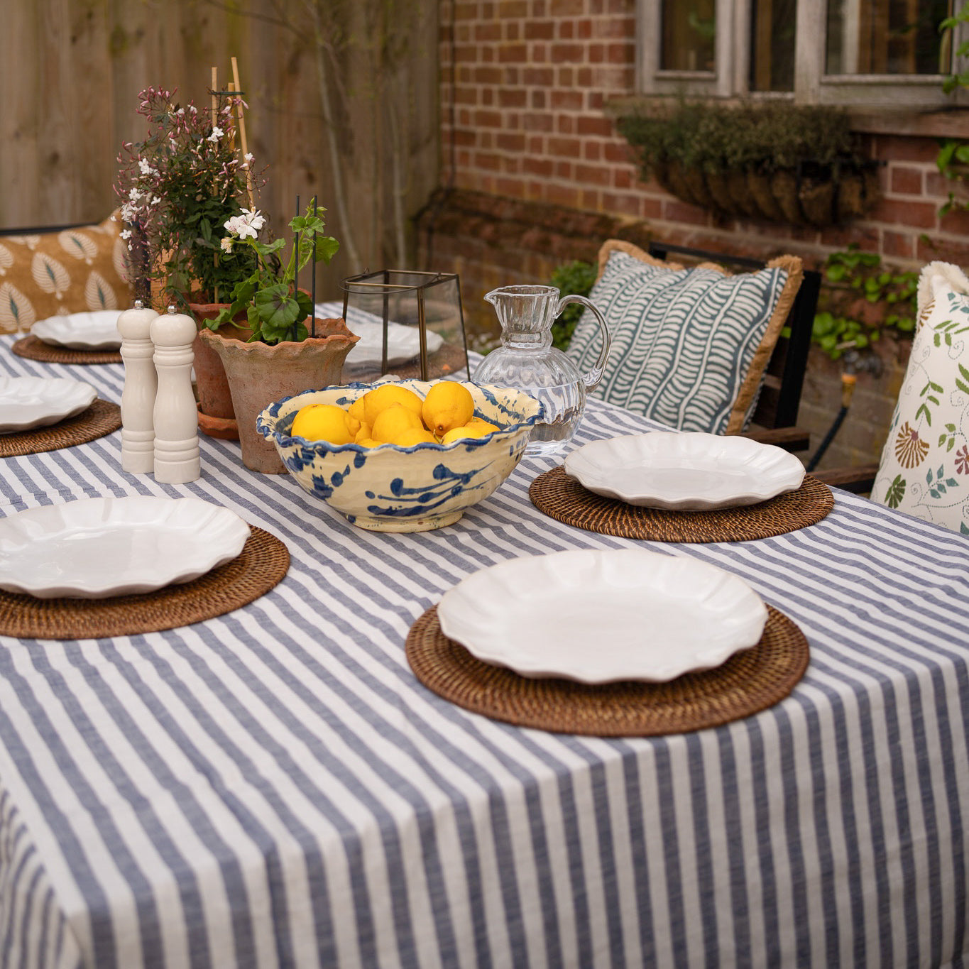 WOVEN INDIGO STRIPE TABLECLOTH – 100% Cotton | 150 x 280 cm