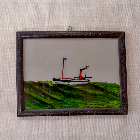 INDIAN GLASS PAINTING BOAT