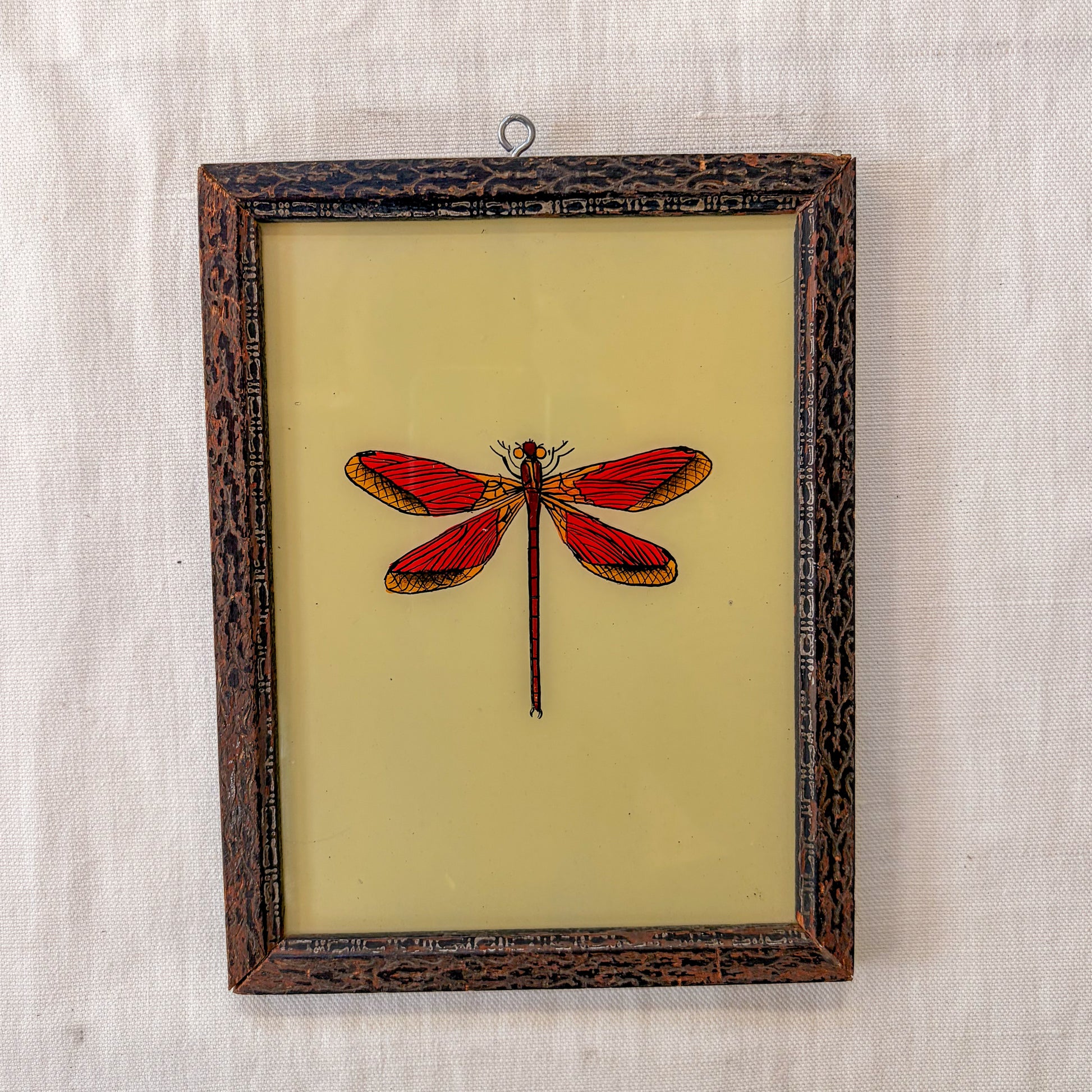INDIAN GLASS PAINTING RED MOTH