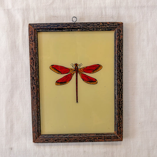 INDIAN GLASS PAINTING RED MOTH