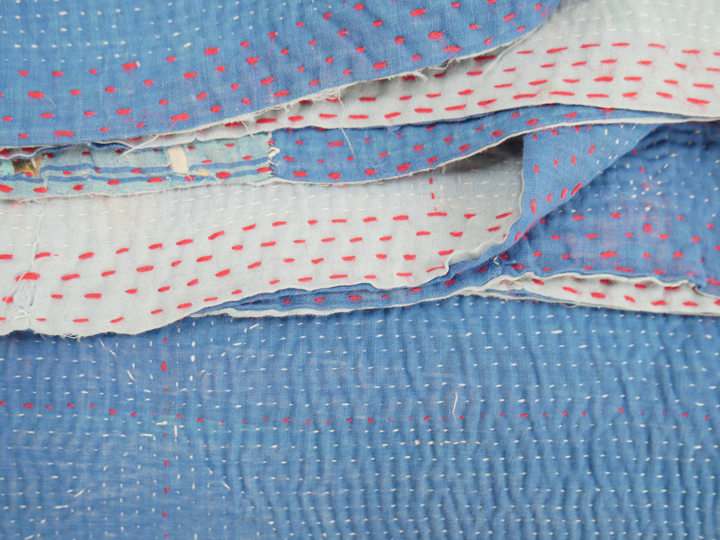 KANTHA BLUE RED STITCHING DETAIL