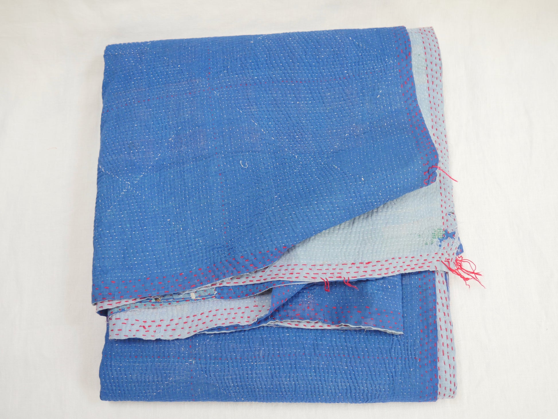 KANTHA BLUE RED STITCHING  FOLDED