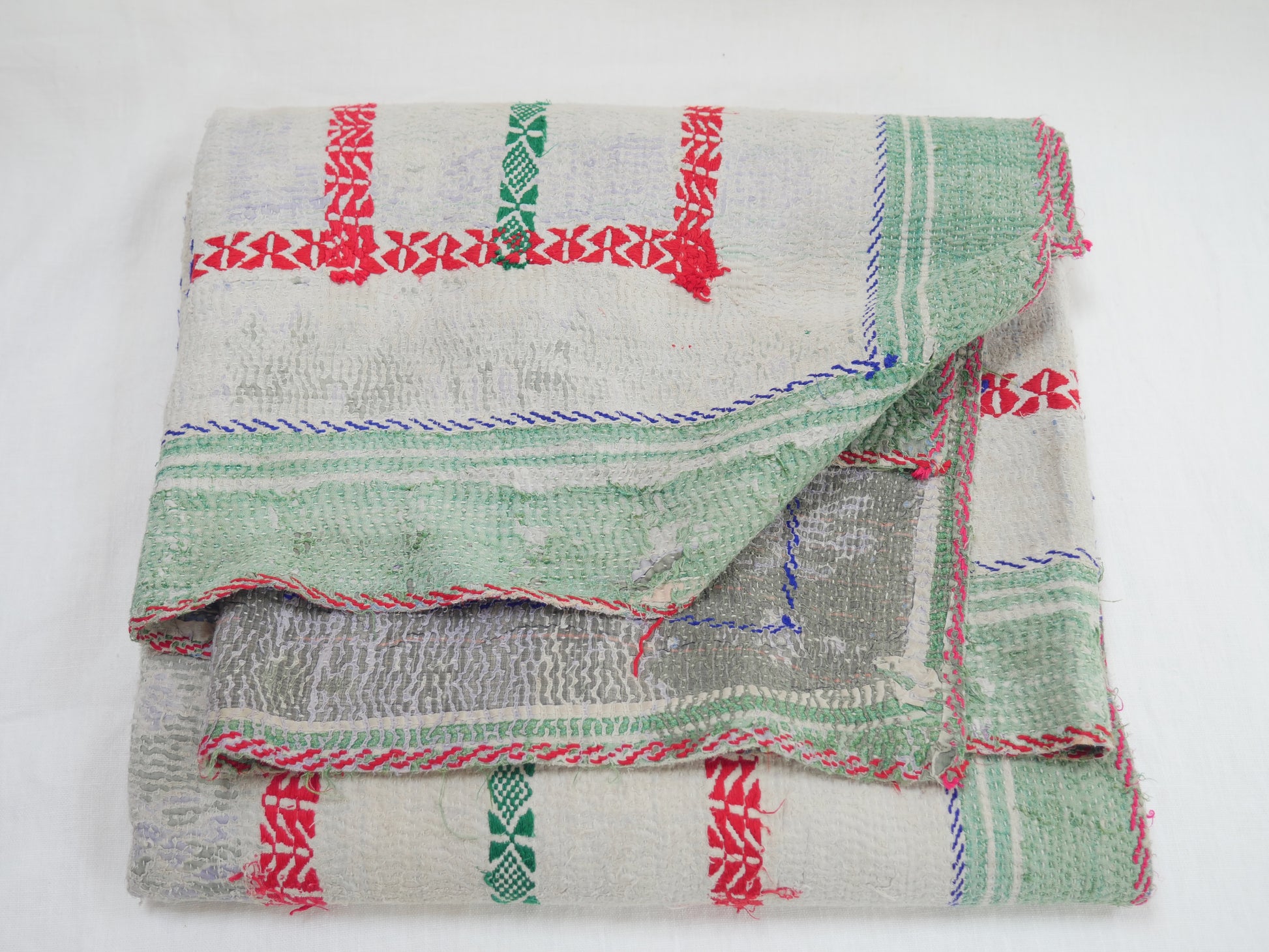 KANTHA WITH RED BLUE GREEN STITCHING 