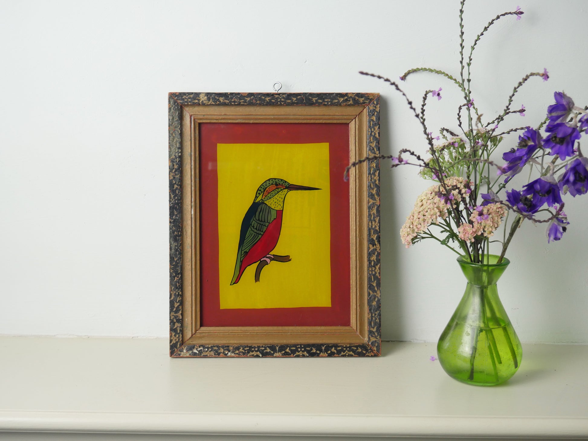 KINGFISHER  INDIAN REVERSE GLASS PAINTING