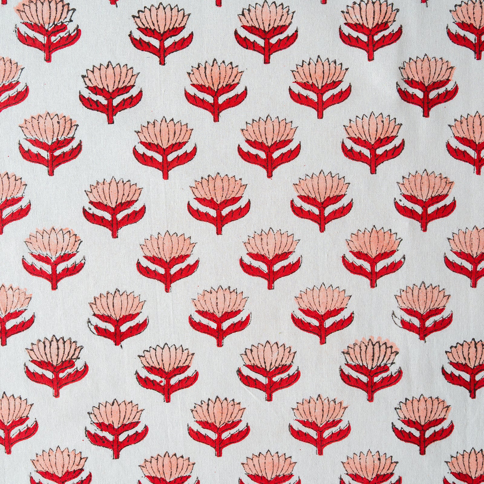 Pattern of red and pink floral designs on a white background