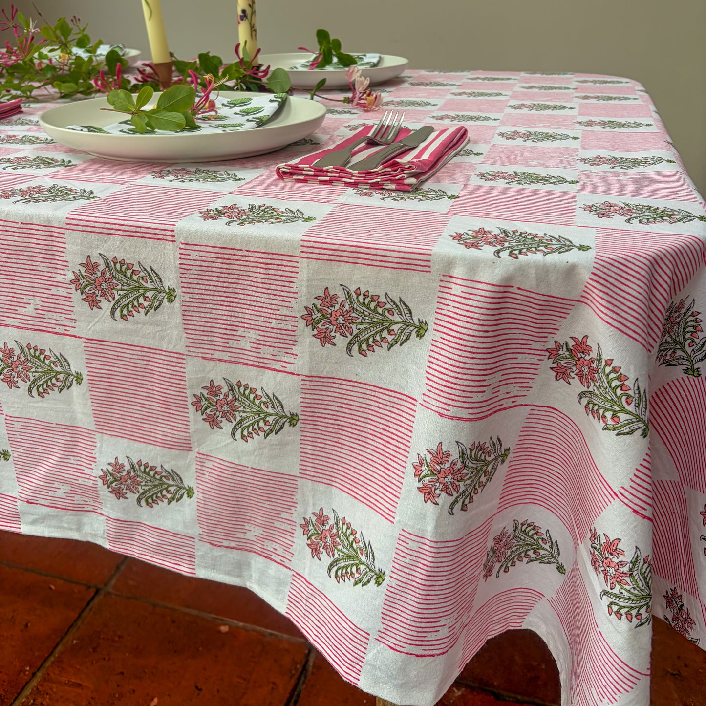 NEW LUNA ROSE hand block printed tablecloth