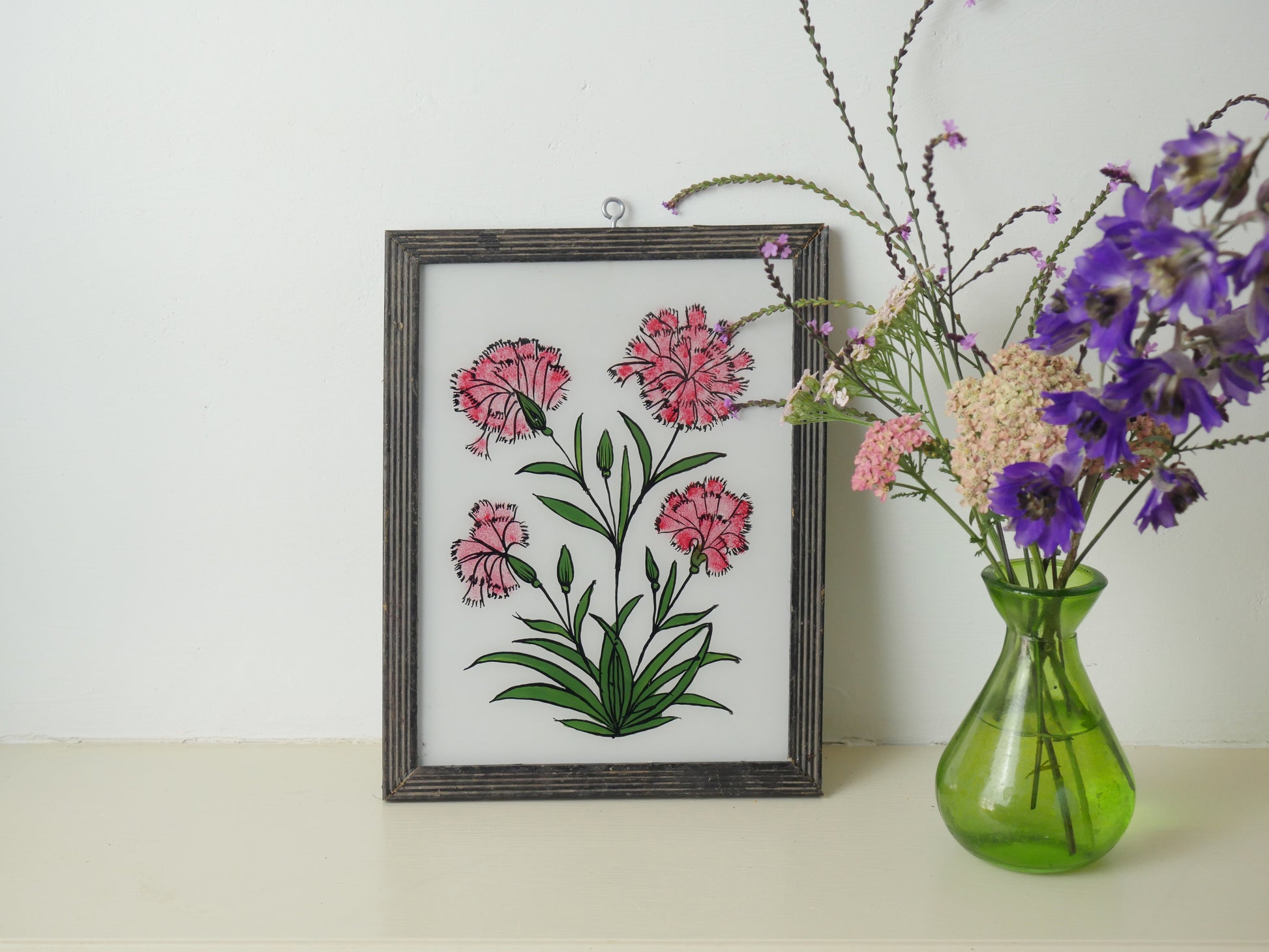 PINK FLOWER INDIAN REVERSE GLASS PAINTING