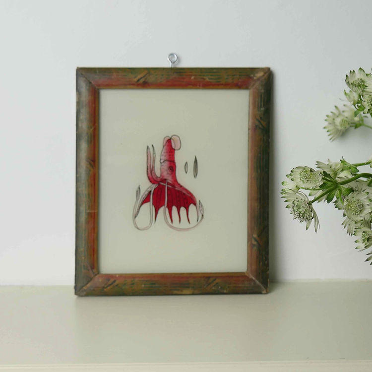 PINK SQUID Indian glass painting