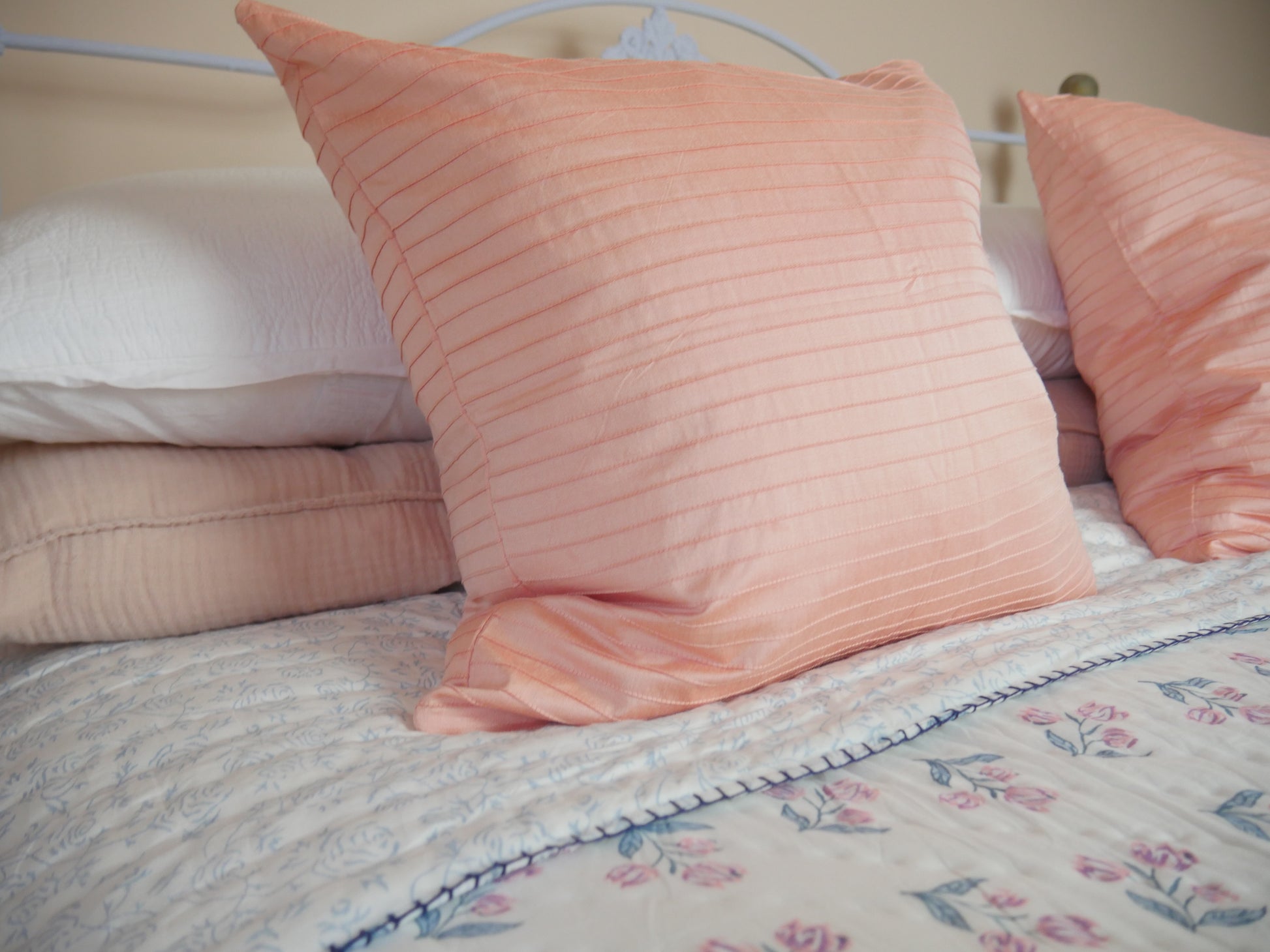 PLEATED DUSTY PINK CUSHION
50 X 50 CUSHION
COTTON SILK CUSHION 
HAND STITCHED