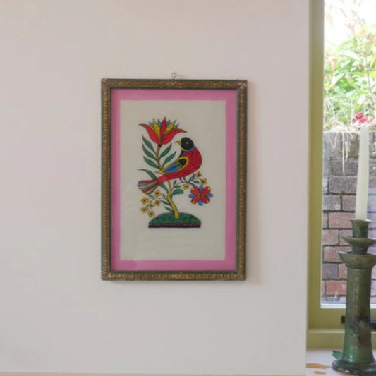 PRETTY BIRD Indian glass painting