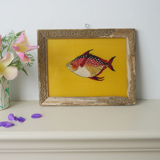 RED FISH Indian glass painting