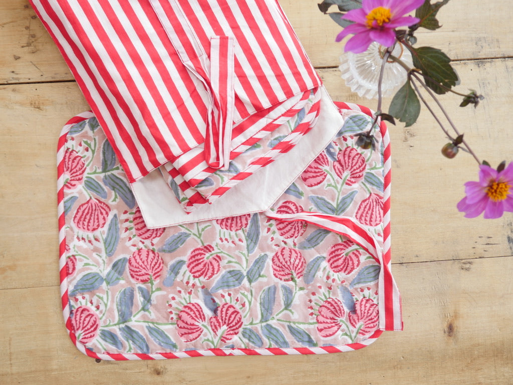 RED FLORAL set of 6 quilted placemats