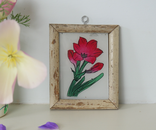 RED FLOWER Indian glass painting