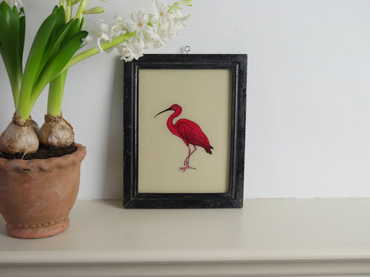 RED IBIS 
reverse painting
hand painted
glass painting