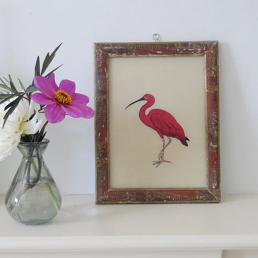 SCARLET IBIS Indian glass painting