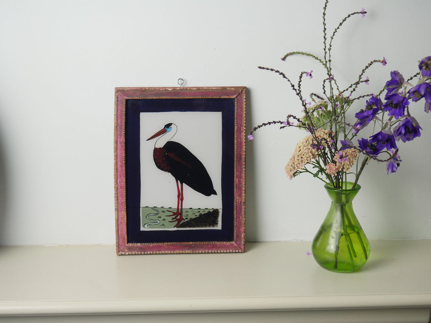 STORK INDIAN REVERSE GLASS PAINTING