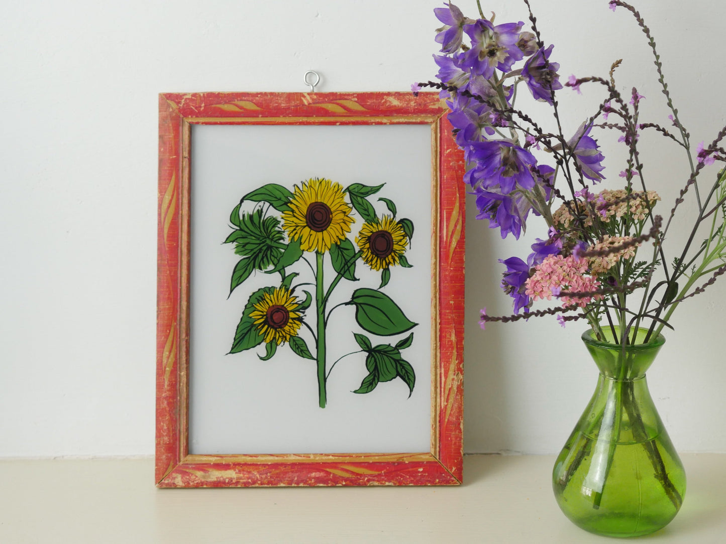 SUNFLOWER  INDIAN REVERSE GLASS PAINTING