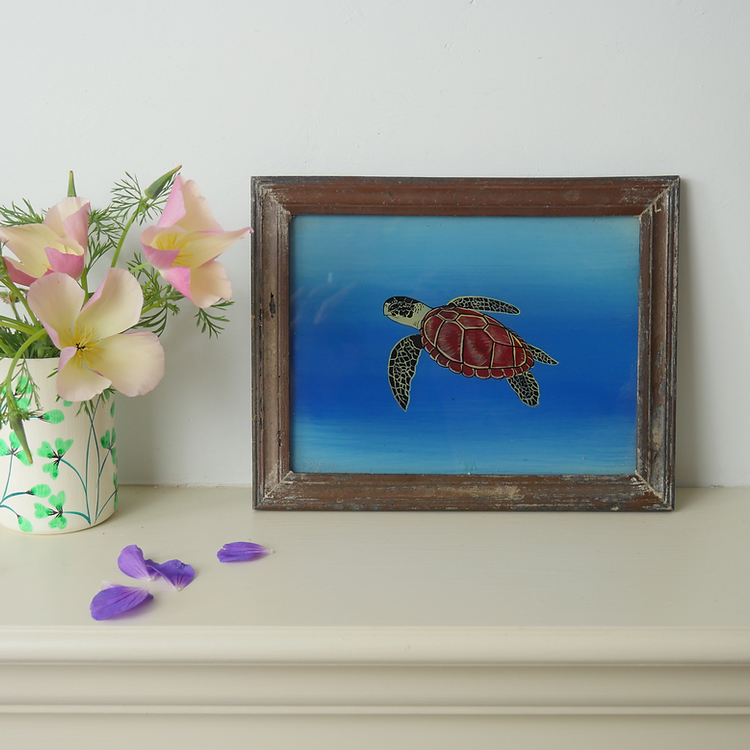 SWIMMING TURTLE 2 Indian glass painting