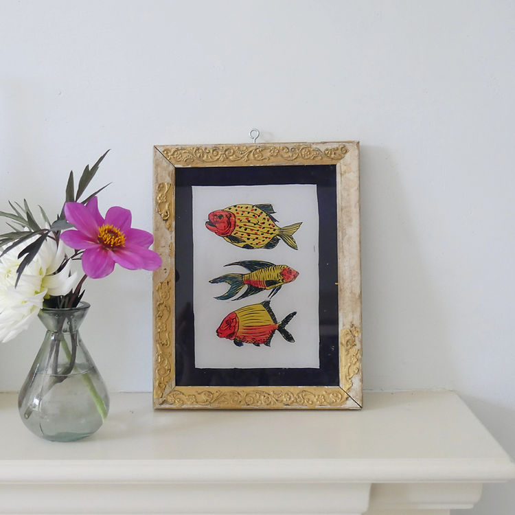 THREE FISH Indian glass painting