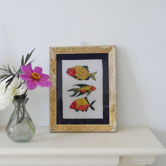 THREE FISH Indian glass painting