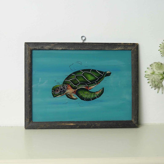 TURTLE LOOKING DOWN Indian glass painting