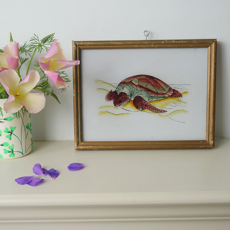 TURTLE ON BEACH Indian glass painting