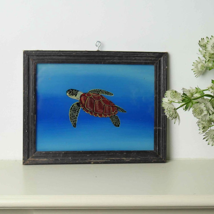 TURTLE ON THE SIDE Indian glass painting 