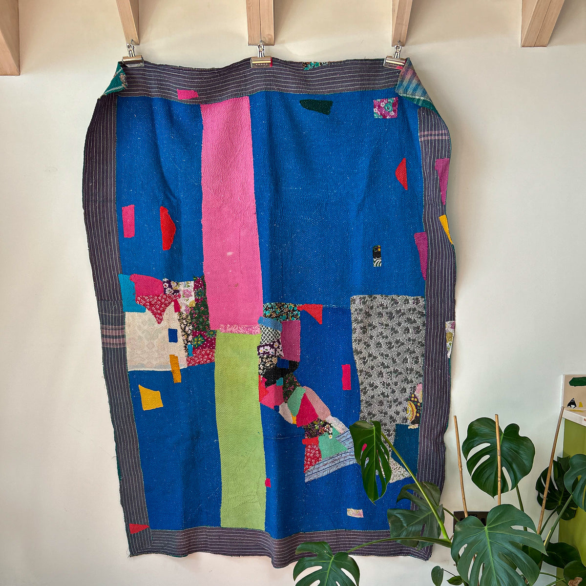Colorful patchwork skirt with abstract patterns. Vintage-kantha-2021-A-blanket-throw-blanket