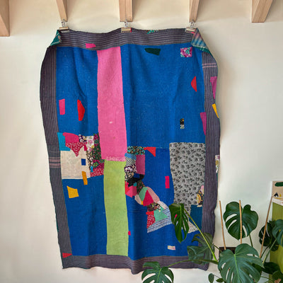 Colorful patchwork skirt with abstract patterns. Vintage-kantha-2021-A-blanket-throw-blanket