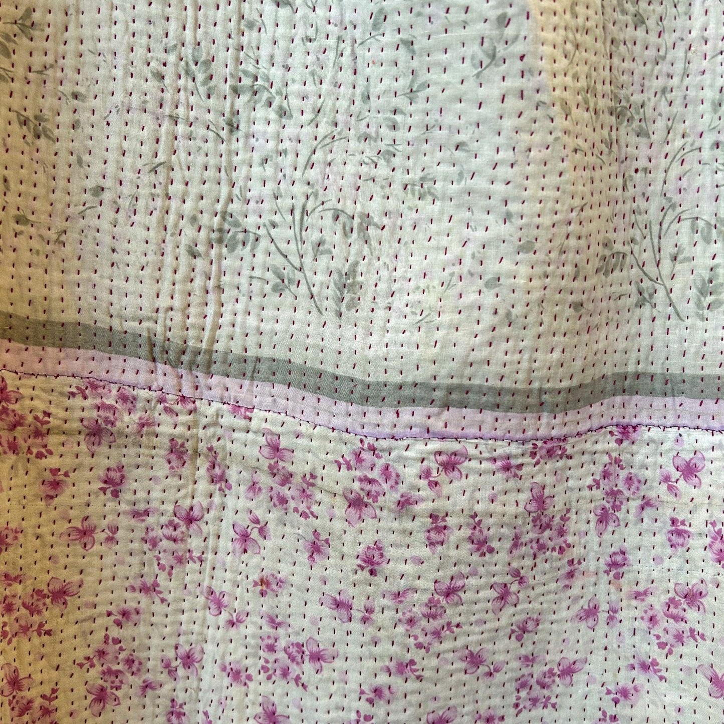 lilac and flower kantha detail