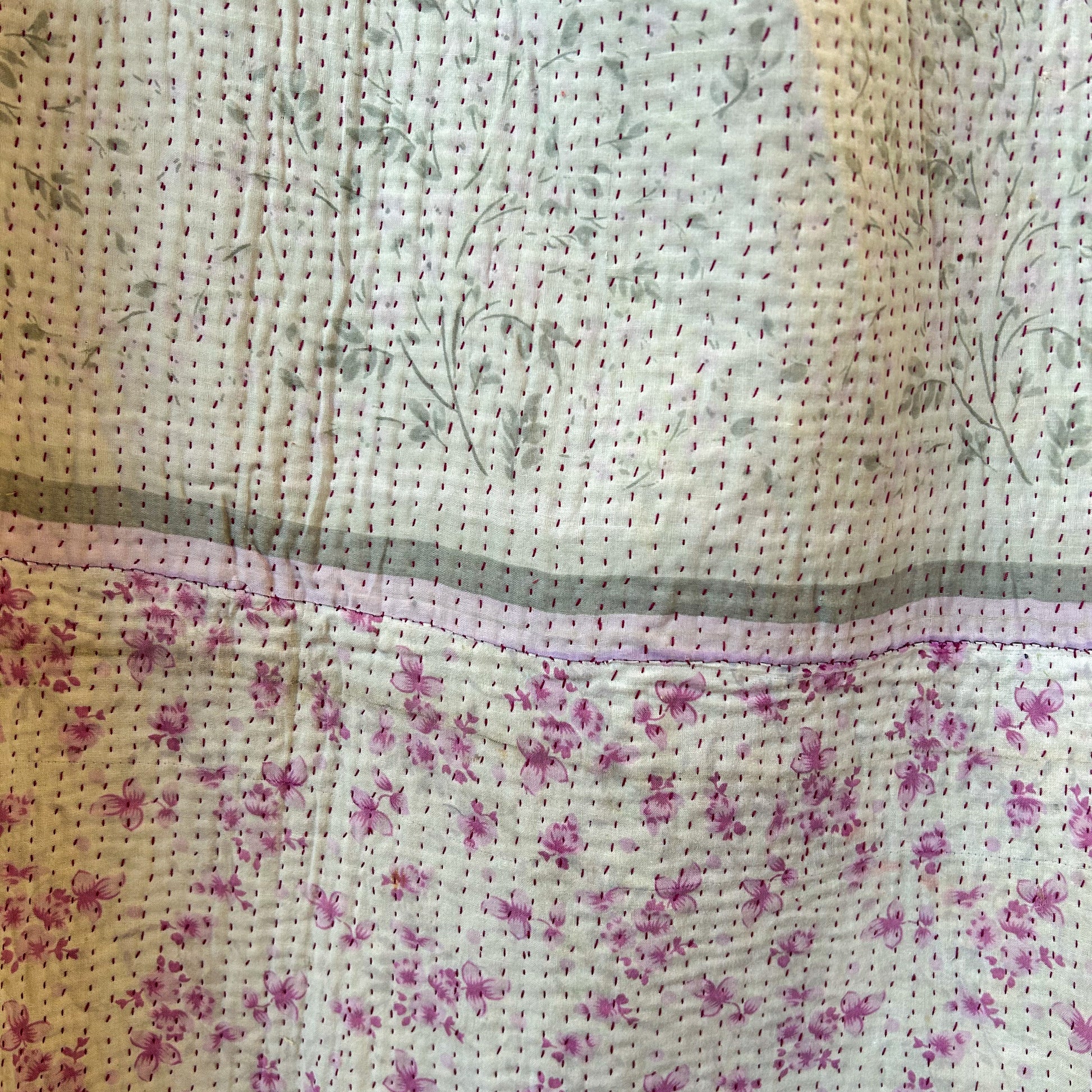 lilac and flower kantha detail