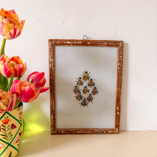 lots of bees indian glass painting