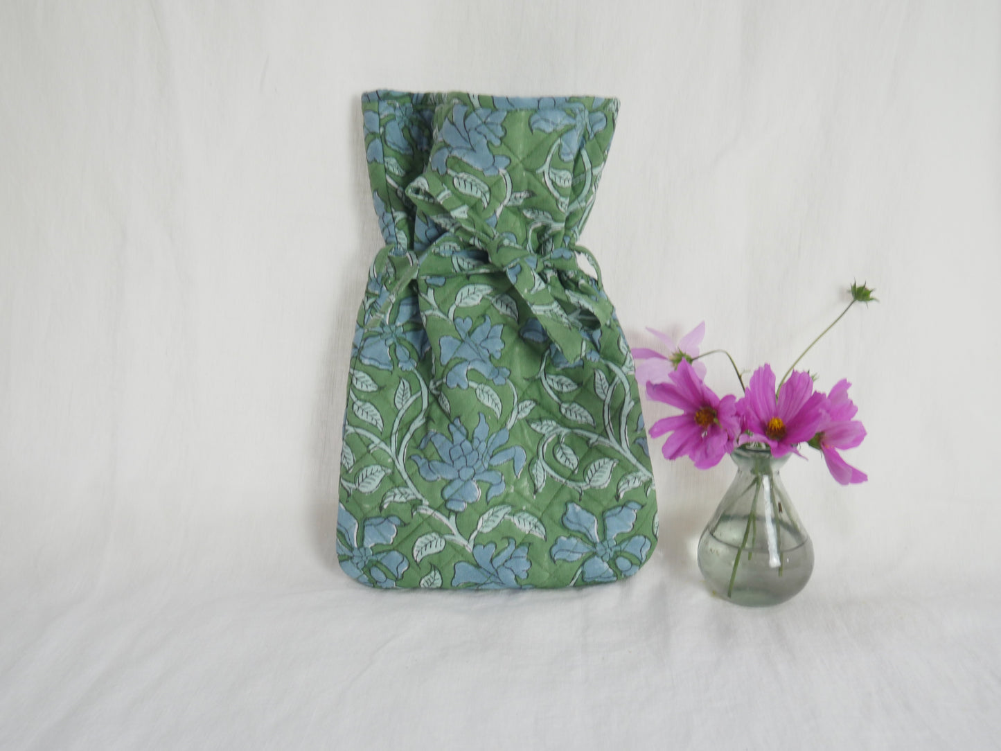 block printed
hot water bottle
quilted hot water bottle
blue clematis 