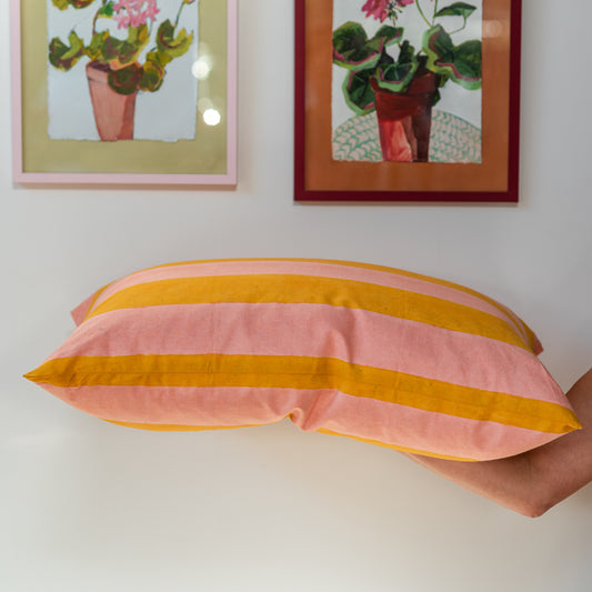 constance-and-denny-cushion-large-stripe-pink-and-apricot-paintings