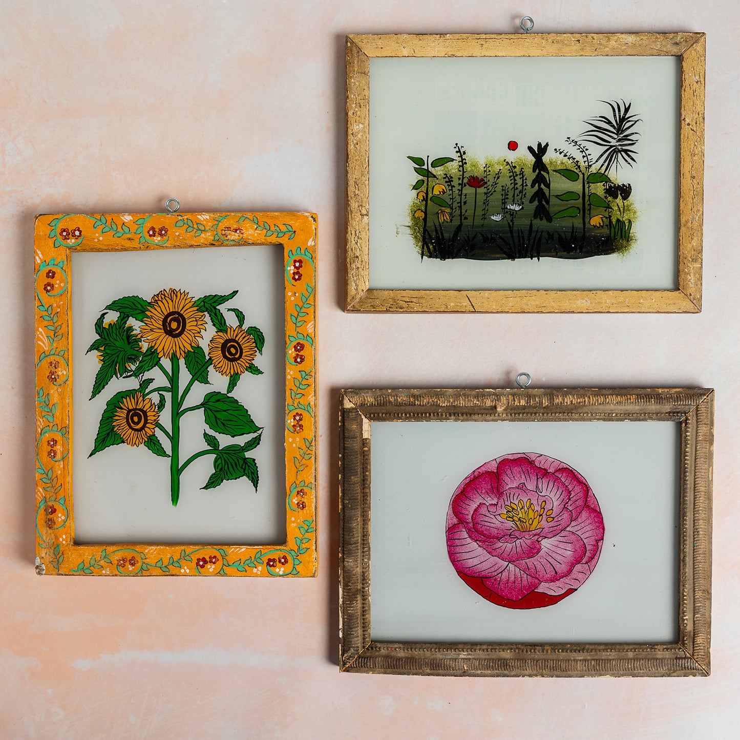 Medium Indian Glass Painting Collection x 3