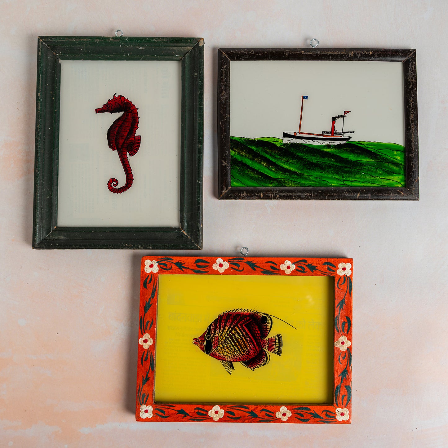 Medium Indian Glass Painting Collection x 3