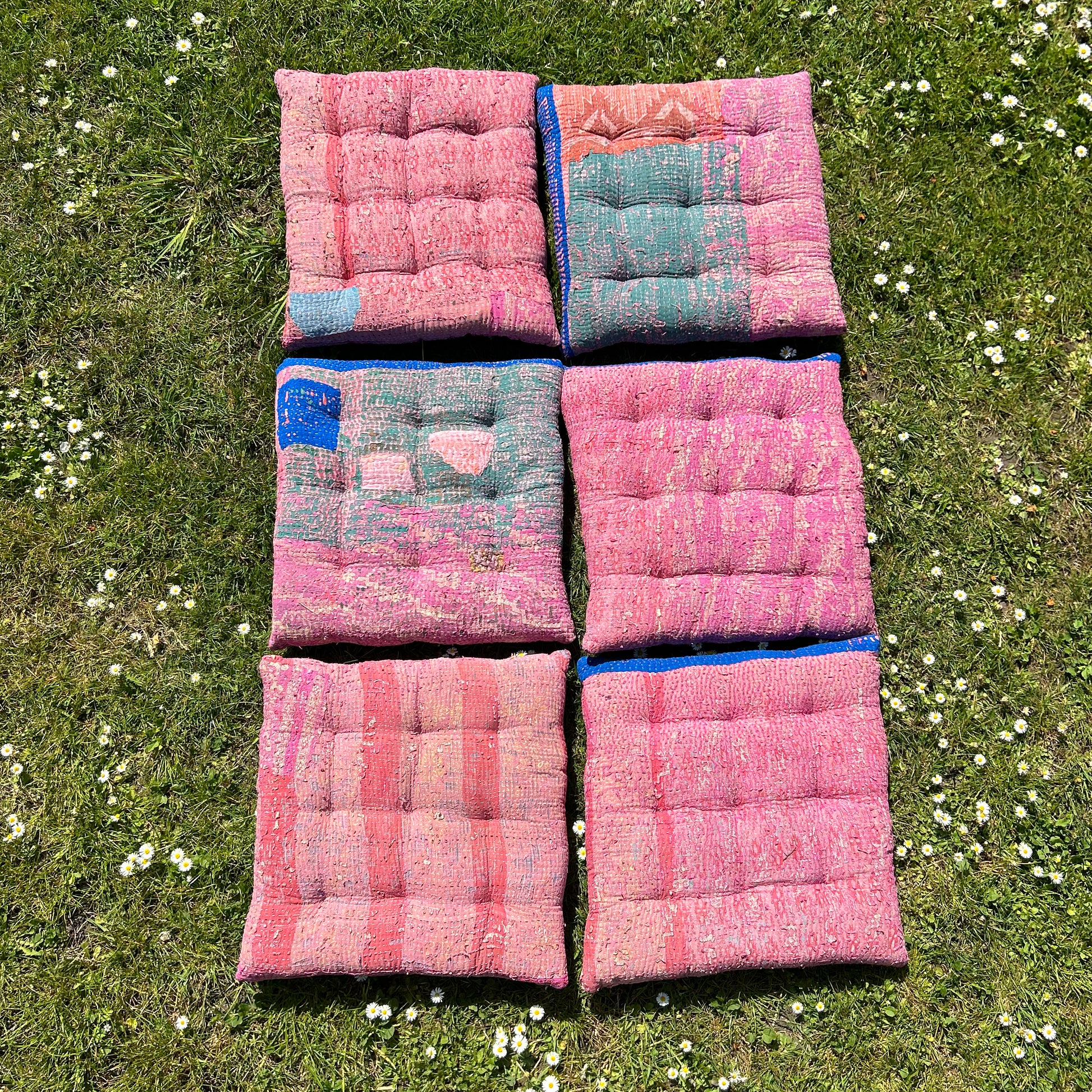 constasnce-and-denny-vintage-kantha-stack-seat-pads-pink-floor