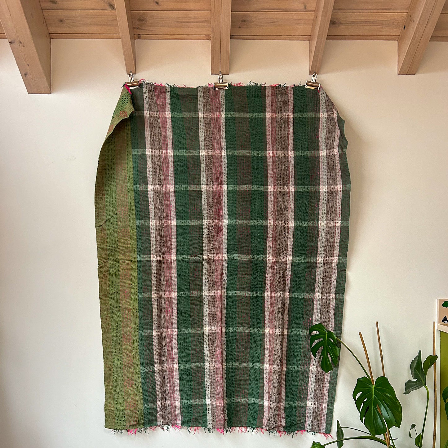 vintge-kantha-indian-textikes-blanket-greens-gingham-throw