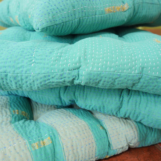 constance-and-denny-vintage-kantha-seat-pads-teal-set-of-6-detail