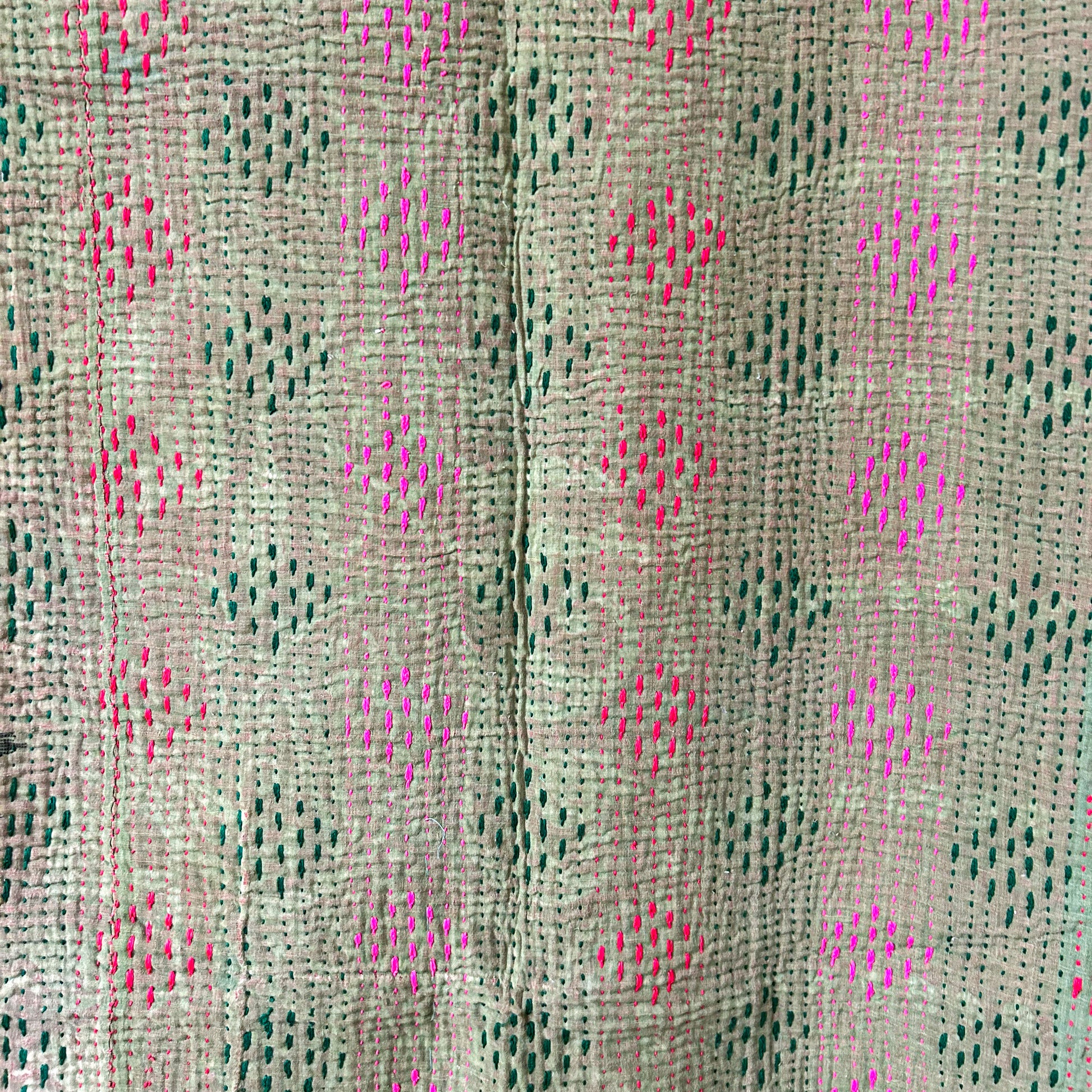 vintge-kantha-indian-textikes-blanket-greens-gingham-throw-detail