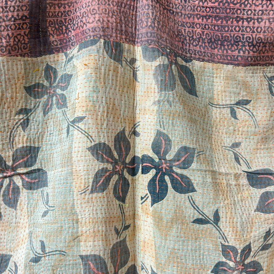Close-up of floral-patterned fabric with a textured background