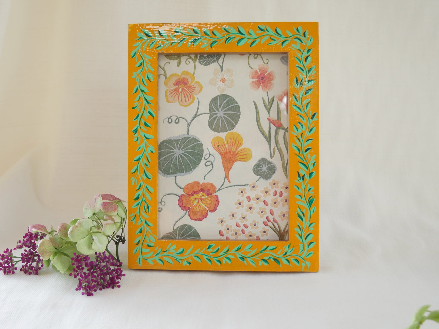 hand painted picture frame yellow