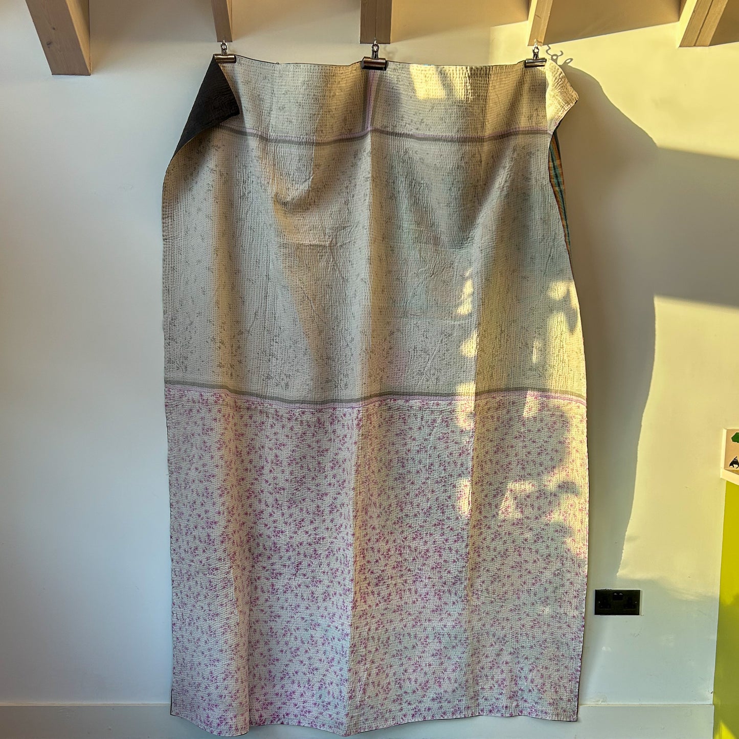 vintage kantha soft lilac and flowers. Blanket and throw