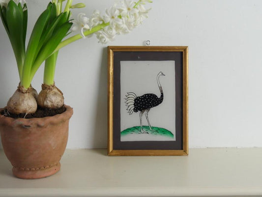 ostrich glass painting
reverse painting
hand painted
glass painting