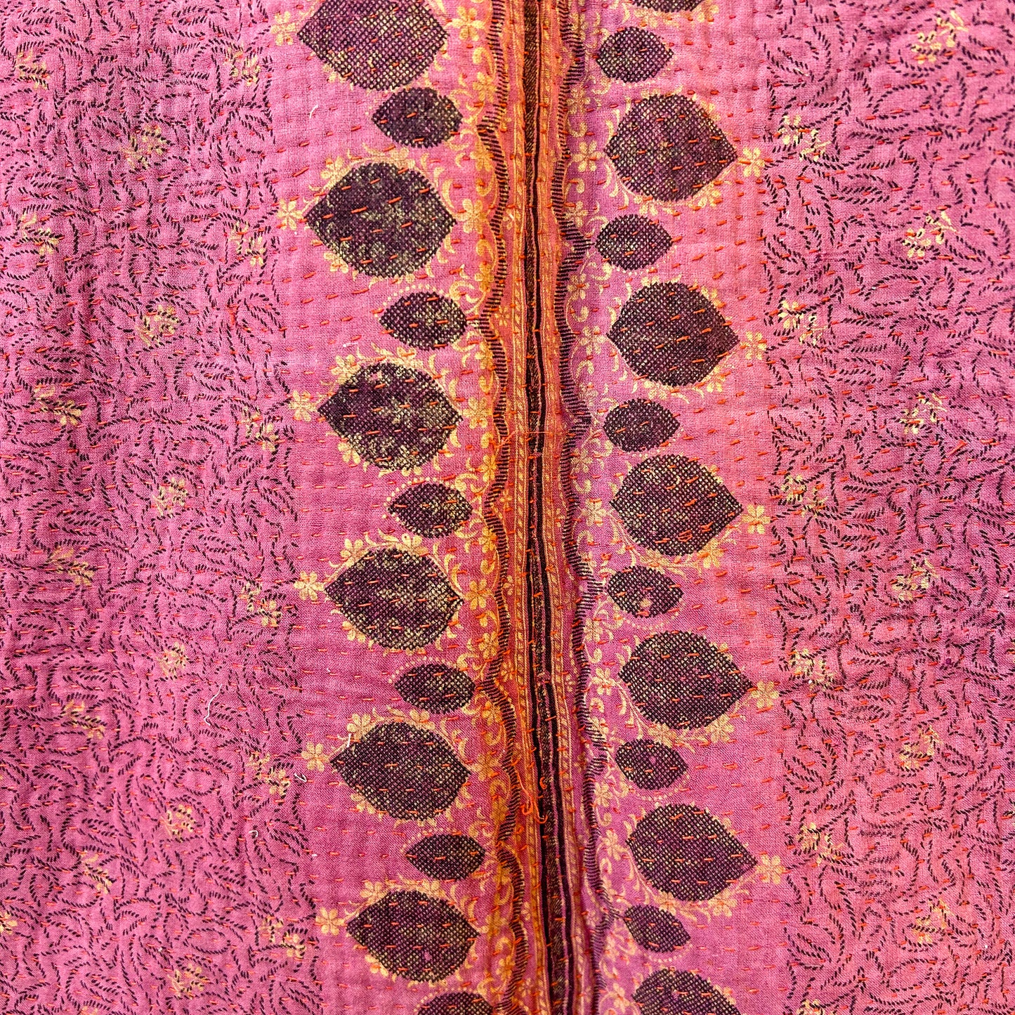vintage kantha pink and gold. Blanket or throw